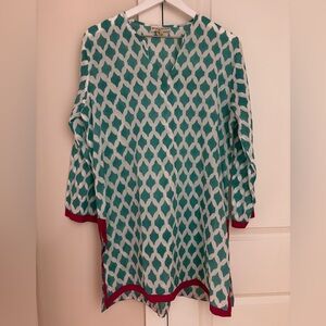 Roberta Roller Rabbit Tunic, Teal and Hot Pink, Size Large